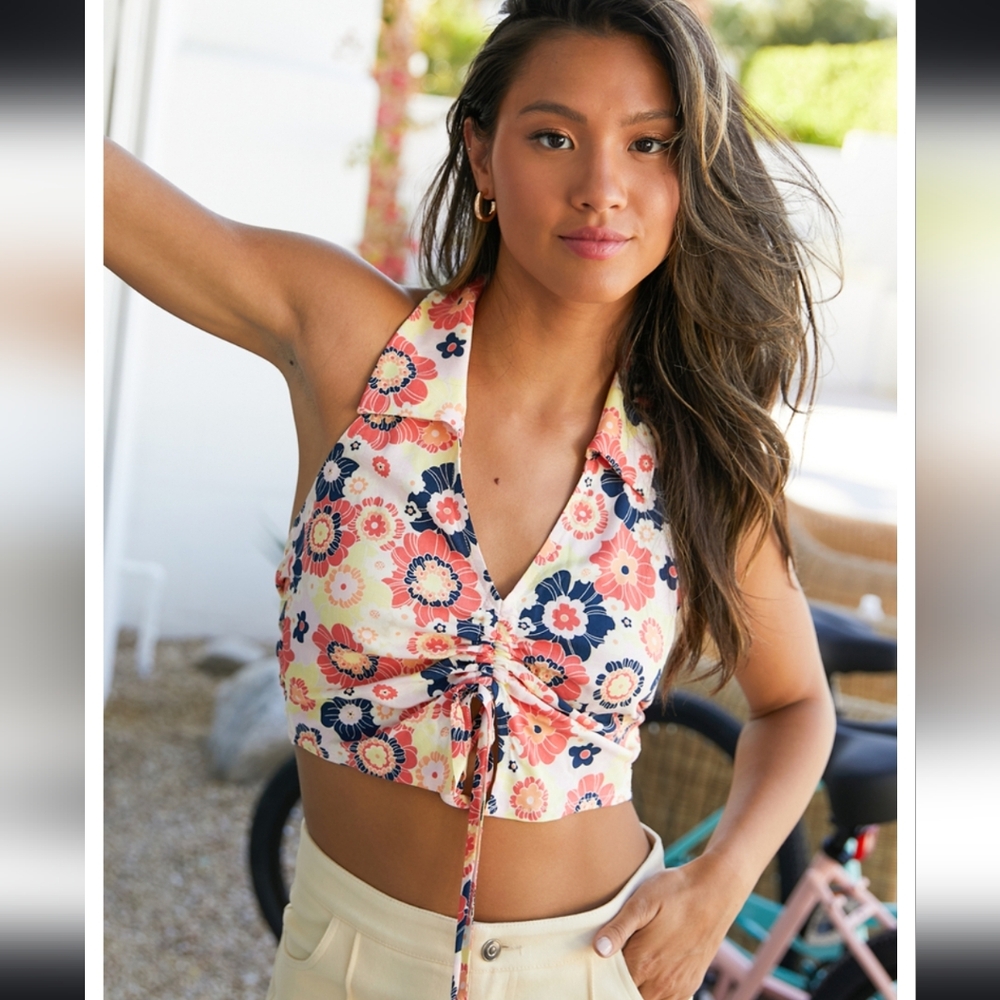 Tillys RSQ Collared Cinch Front Halter Top.